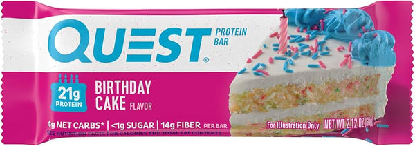 Quest Protein Bar Birthday Cake flavor, 2.12 oz - 20g protein snack bar
