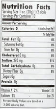 Nutrition Facts label showing 0 calories and 270mg sodium per serving for a pickle.