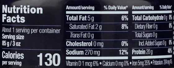 A close-up of a Nutrition Facts label showing serving size, calories, and nutrient amounts for a food product.
