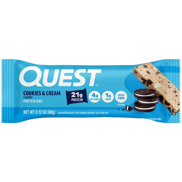 Quest Protein Bar Cookies & Cream flavor, 2.12 oz - 21g protein snack bar