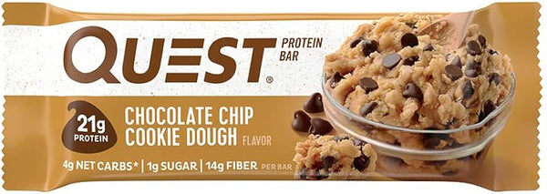Quest Protein Bar Chocolate Chip Cookie Dough flavor, 2.12 oz - 21g protein snack bar