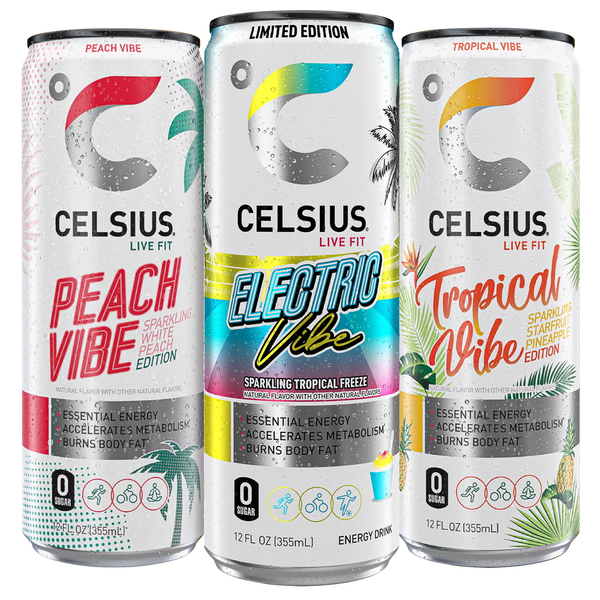 CELSIUS Vibe energy drink random variety assortment, 12 fl oz cans