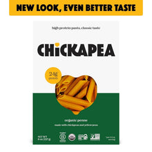 Organic penne pasta made from chickpeas and yellow peas, gluten free, high protein, 8oz box