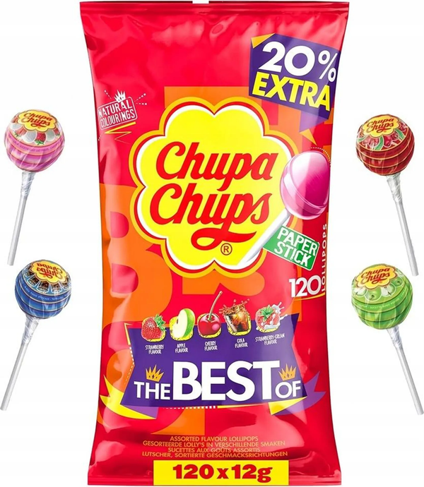 Chupa Chups The Best Of assorted lollipops 120 count 50.8 oz bag front