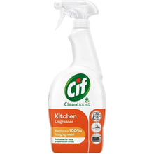 Cif Kitchen Degreaser spray bottle removes tough grease, suitable for food prep areas