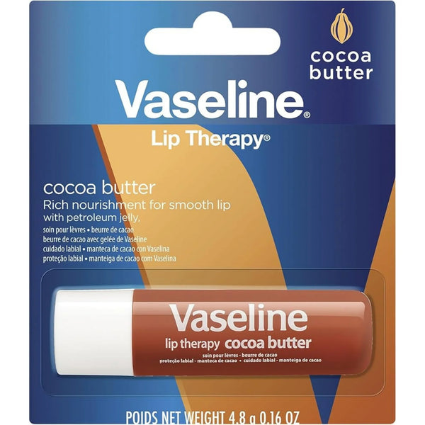 Vaseline Lip Therapy cocoa butter for smooth, nourished lips with petroleum jelly
