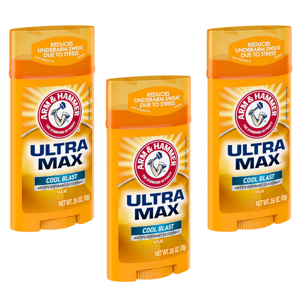 Arm & Hammer Ultramax Deodorant Stick Cool Blast 2.6 oz – Long-Lasting Odor Protection – Refreshing Cool Scent - 3  Packs