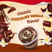 Classic chocolate vanilla flavor pudding cup with swirling chocolate and vanilla cream.