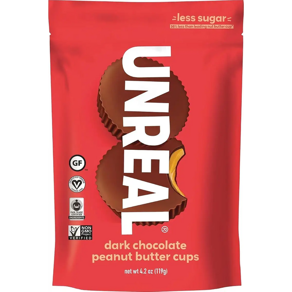 UNREAL Dark Chocolate Peanut Butter Cups 4.2 oz - front of bag