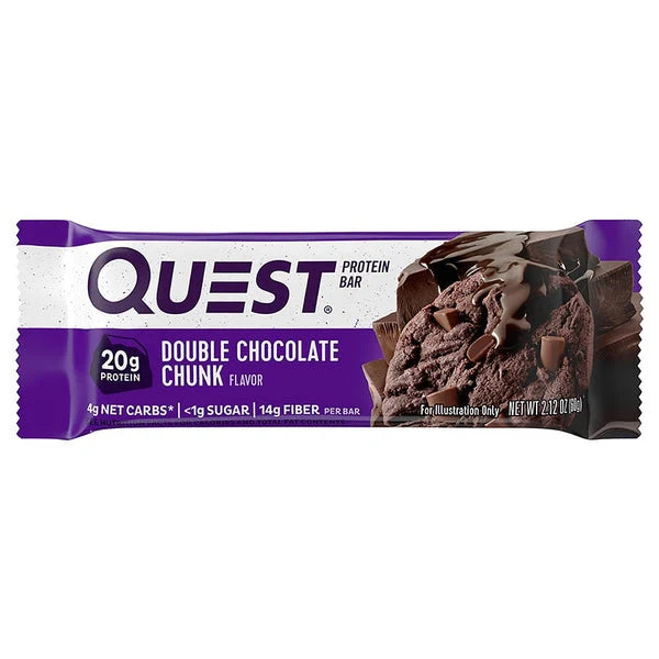 Quest Protein Bar Double Chocolate Chunk flavor, 2.12 oz - 20g protein snack bar