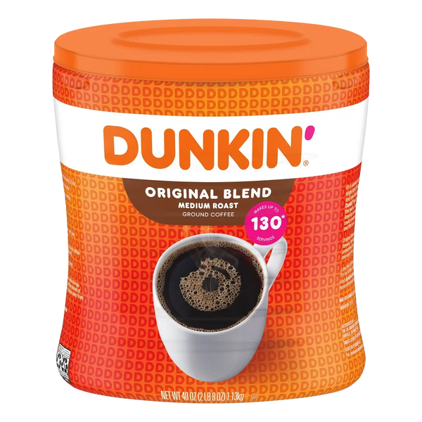 Dunkin' Original Blend Medium Roast Ground Coffee, 40 oz canister with 130 servings