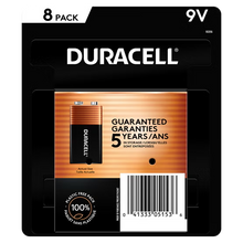 Duracell 9V alkaline batteries 8 pack back package with UPC