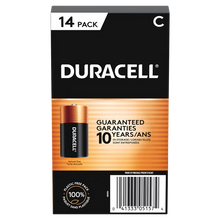 Duracell C alkaline batteries 14 count back package with UPC