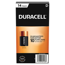 Duracell D alkaline batteries 14 count back package with UPC