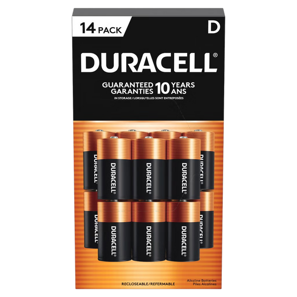Duracell D alkaline batteries 14 count front package