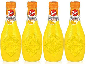 Four EPSA Orangeade glass bottles with orange caps, imported premium beverage for refreshment