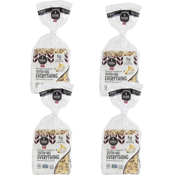 Sigdal Bakeri Gluten Free Everything Norwegian Crispbread | Baked with Garlic & Onion | Non GMO, Vegan, Sugar Free, High Fiber, Low Carbs, High Protein | 8.29 oz (235g) (Pack of 4)