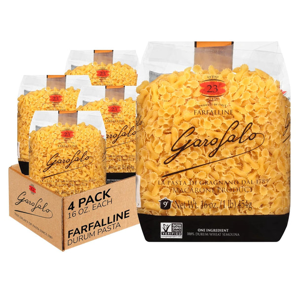 Garofalo - Premium Durum Wheat Semolina Farfalline Pasta, Italian Made, Bronze-Drawn, Al-Dente, One-Ingredient Pasta (4 pack)