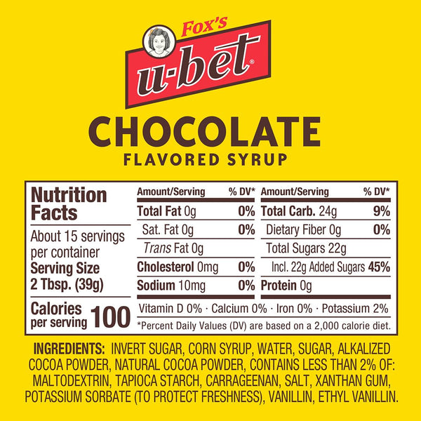 Fox's U-Bet Chocolate Flavored Syrup, 22 oz (624g) — A Brooklyn Original Since 1900