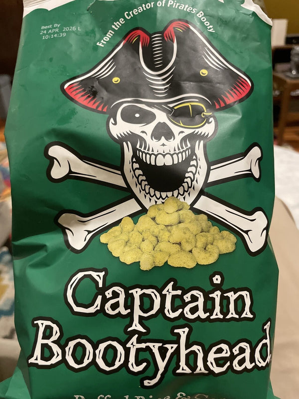 Captain Bootyhead Spinach & Kale Puffed Rice & Corn, 4 oz bag - front