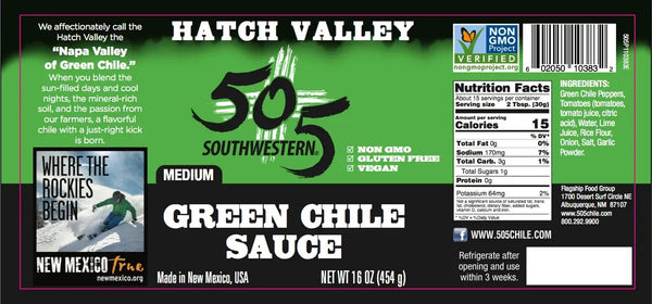 505 Southwestern Green Chile Sauce Medium jar label