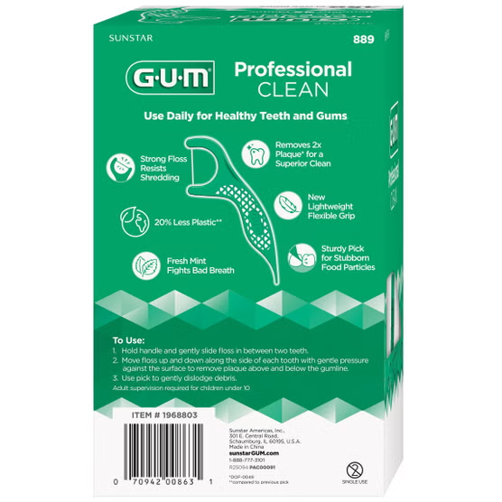 GUM Professional Clean floss picks 450 count directions features and UPC