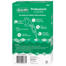 GUM Professional Clean dental floss picks packaging with product features