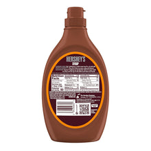Back view of a Hershey's Caramel Syrup bottle showing the nutrition facts label and barcode.