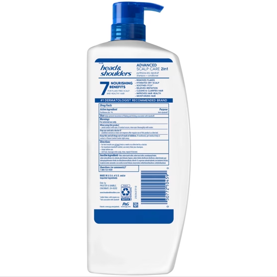 Head & Shoulders Advanced Scalp Care 2-in-1 40 fl oz back label