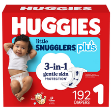 Huggies Little Snugglers Plus Size 1 192 count diaper box