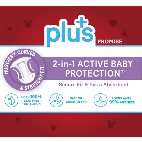 Huggies Plus Little Movers secure fit and leak protection features