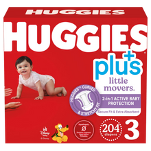 Huggies Plus Little Movers Size 3 204 count diaper box