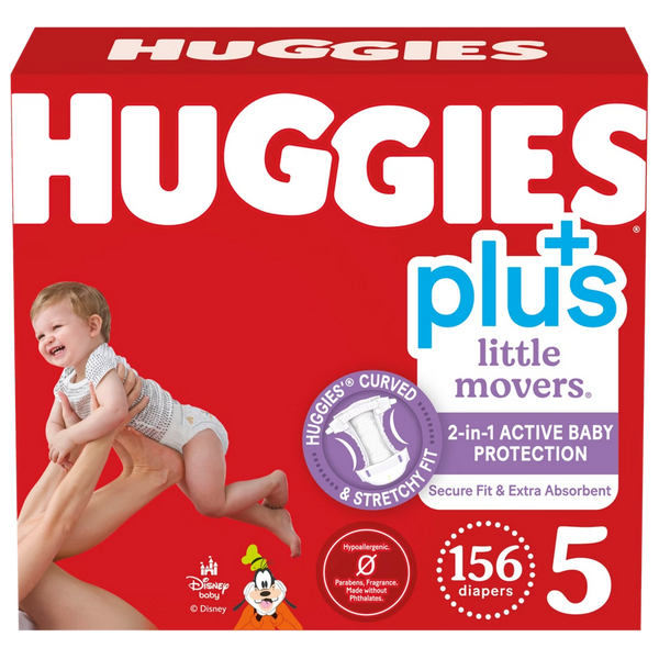 Huggies Plus Little Movers Size 5 156 count diaper box