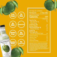 Briannas Creamy Cilantro Lime Dressing bottle with nutrition facts, low sugar, gluten-free, no nuts, kosher dairy on yellow background