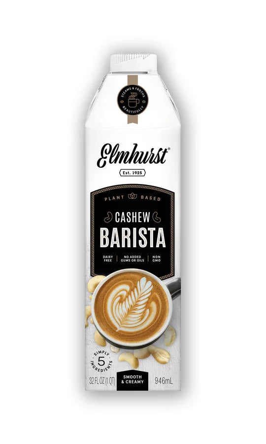 Elmhurst Cashew Barista Edition Plant-Based Milk, Only 5 Ingredients, Dairy Free, Non GMO, 32 fl oz (946ml)