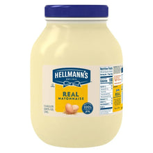 Hellmann's Real Mayonnaise 1 gallon jar with blue lid, nutrition label visible