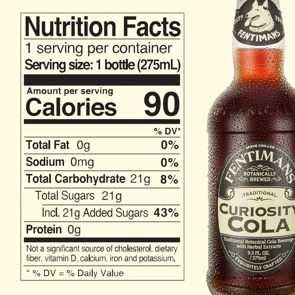 Fentimans Traditional Curiosity Cola nutrition facts - 90 calories per bottle