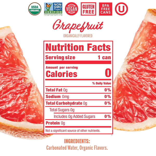 Nixie Sparkling Water Grapefruit, 12 fl oz Can, 0 Calories, USDA Organic