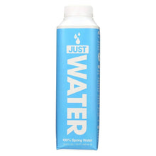 Carton of spring water with blue label and white cap, labeled 'Just Water' 500ml.