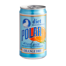 Polar Diet Orange Dry, Sparkling Beverage with Real Juice, 12 fl oz Cans