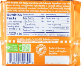 Ritter Sport Nut Selection Honey Salted Almonds Milk Chocolate, 3.52 oz (100g)