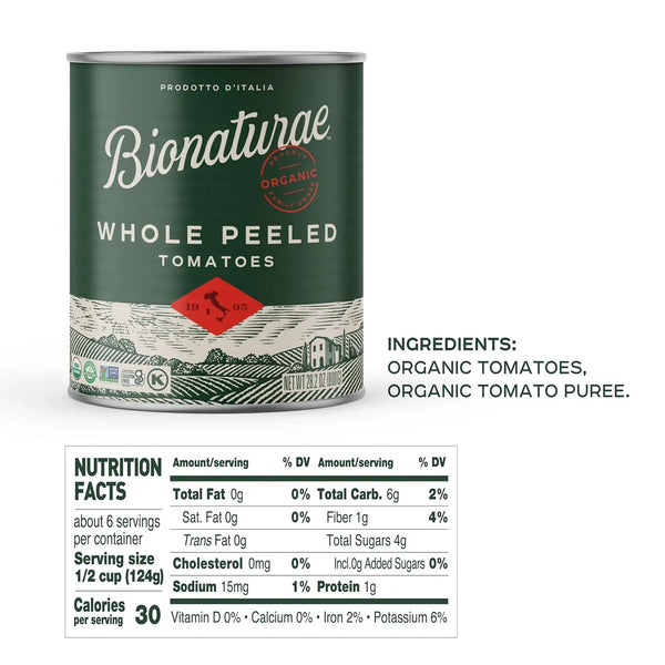 Bionaturae Organic Whole Peeled Tomatoes, 28.2 oz Can, No Salt Added