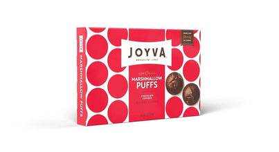 Joyva chocolate covered cherry marshmallow puffs in red polka dot box