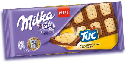 Milka & TUC Cracker Chocolate Bar, Alpine Milk Chocolate with TUC Crackers, 3 oz (87g)