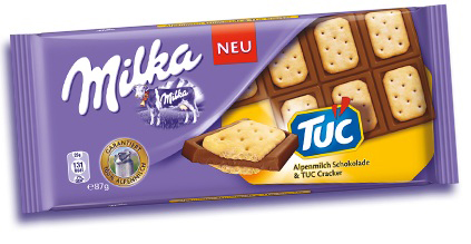 Milka & TUC Cracker Chocolate Bar, Alpine Milk Chocolate with TUC Crackers, 3 oz (87g)