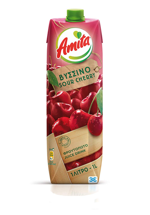 Amita Sour Cherry Juice Drink 33.8 fl oz (1L) | Greek Import, No Preservatives