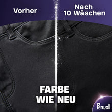 Black jeans before and after 10 washes, color restored like new with Perwoll detergent