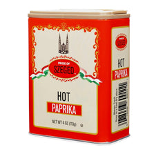 Pride of Szeged Hot Paprika spice in red tin, 4 oz, imported Hungarian seasoning for cooking