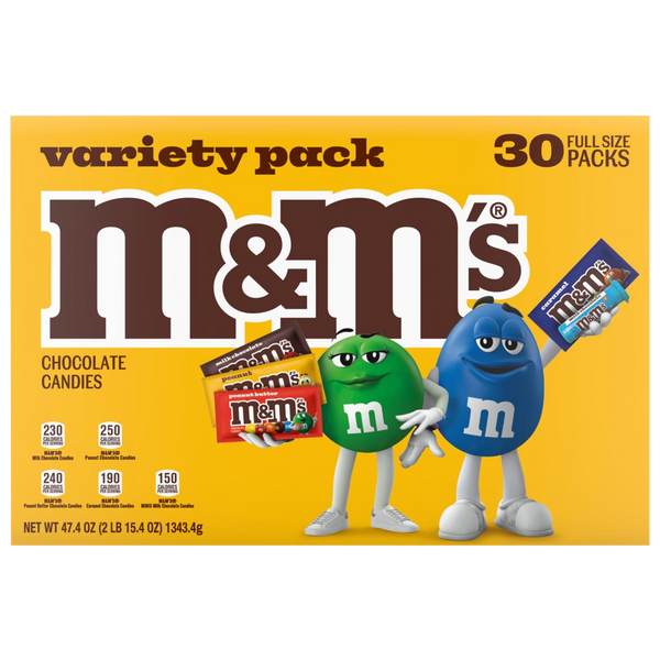 M&M's Variety Pack 30 Full Size Packs, 47.4 oz