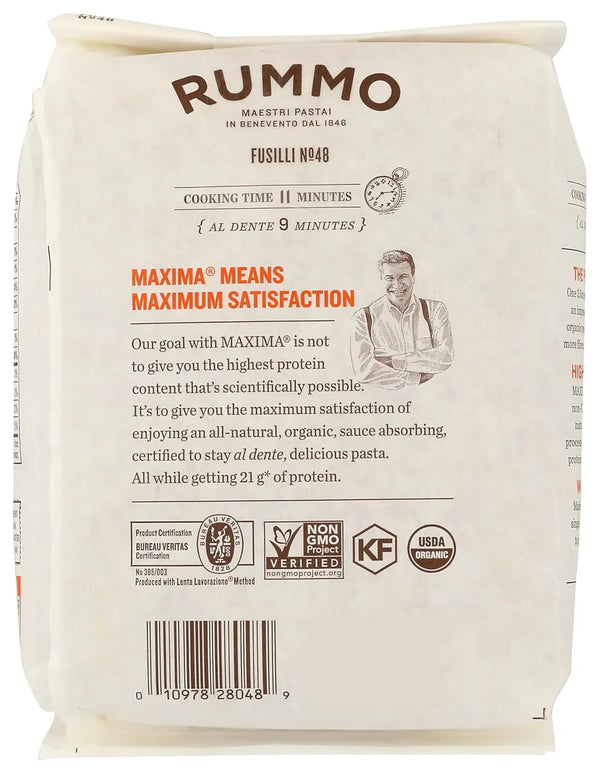 Rummo Maxima Fusilli No.48, 14.1 oz, 21g Protein, USDA Organic, Imported from Italy
